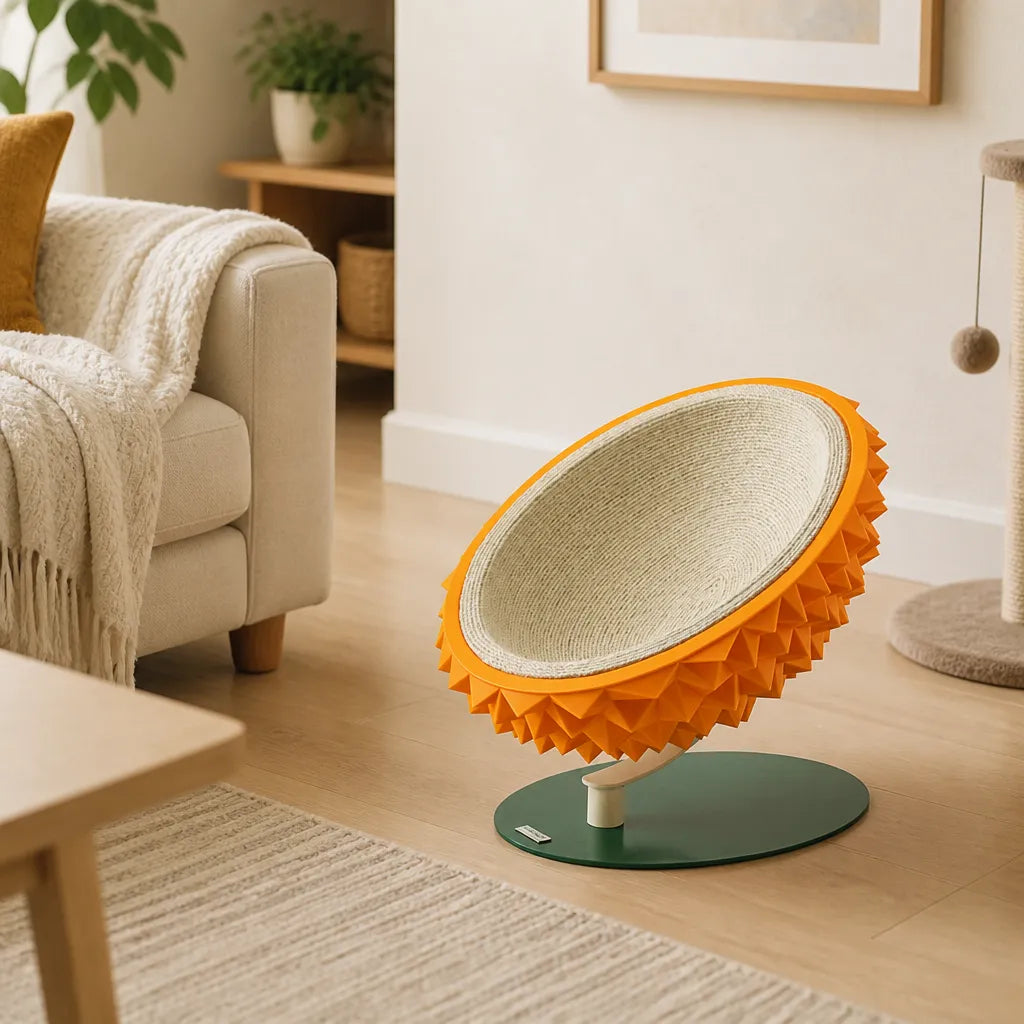 Durians Cat Nest oranje productfoto — design kattenmand van geweven textiel met spijkerbasis | Pelveta